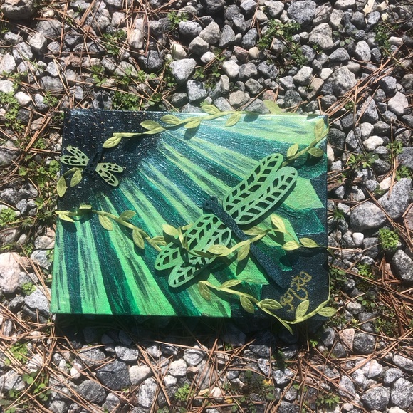 Emerald Radiance –MultiMedia Shimmering Acrylic Painting, 6”x8” stretched canvas - Picture 1 of 3